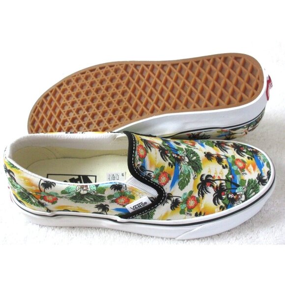 Vans Women's Classic Slip On Aloha Black True White Canvas Shoes Size 6.5 NIB - Picture 3 of 5